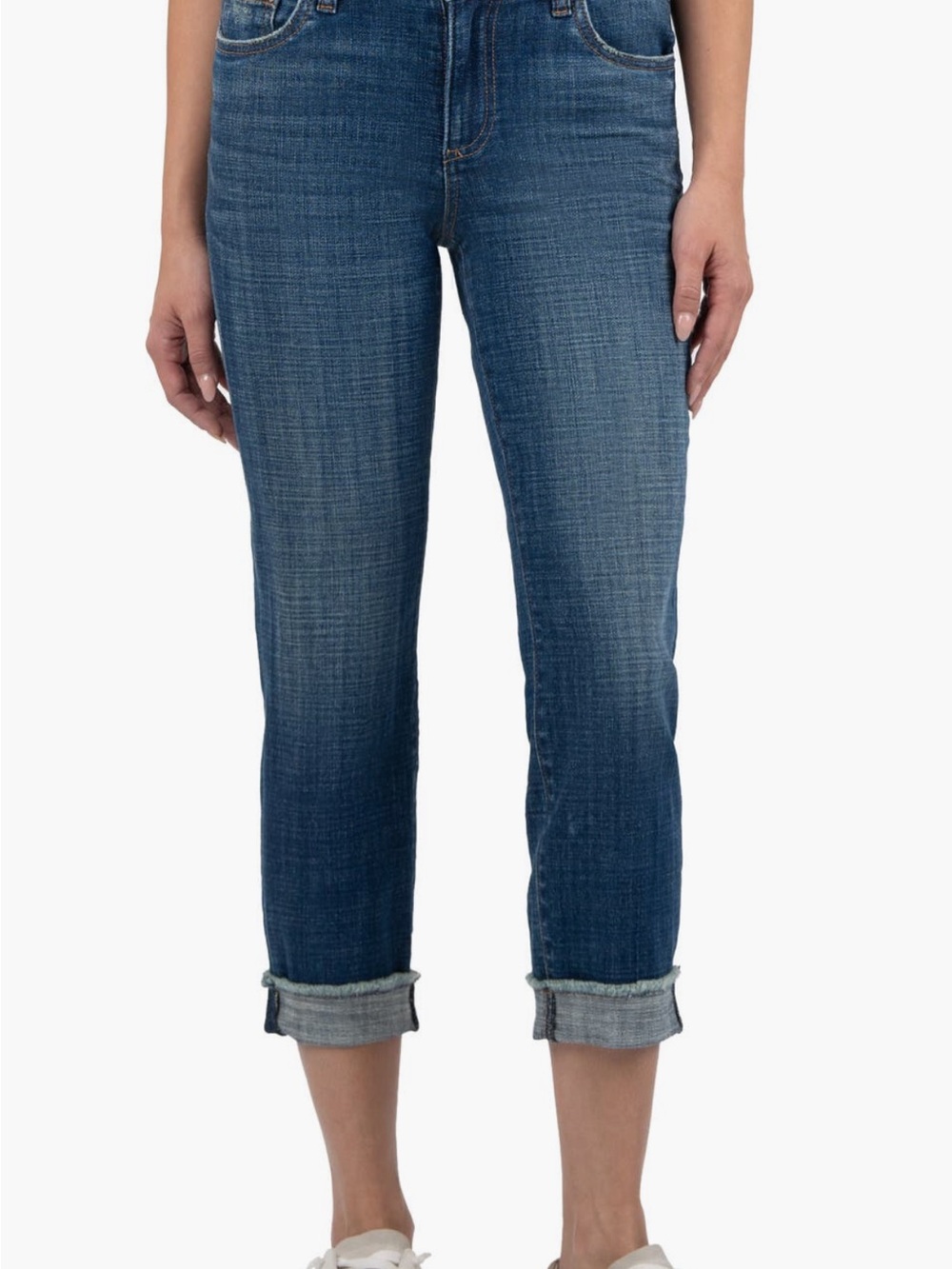 Kut from the Kloth Mid-Blue Cropped Roll-Cuff Jeans